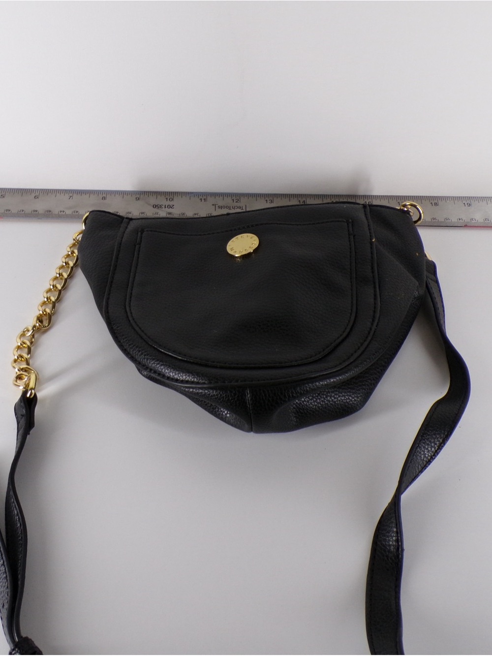 Steve Madden Black Pebbled Leather Crossbody with Gold Chain Accent